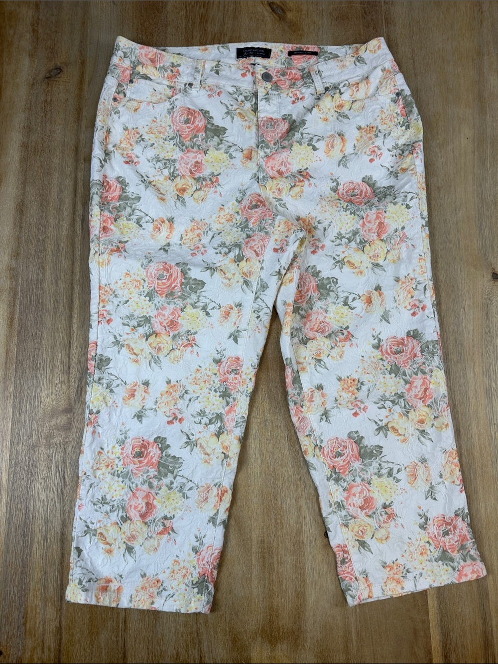 Charter Club White Peach Pastel Floral Capri Pants